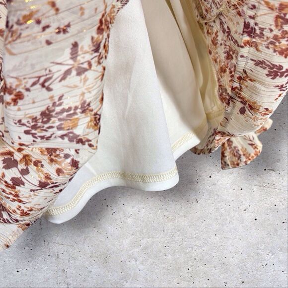 Andree By Unit Tiered Floral Top Cream Brown Semi Sheer Large Boho Peasant - Picture 6 of 8